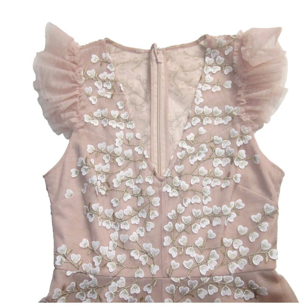 NWT BCBG MaxAzria Emery in Bare Pink 3D Floral Embroidered Asymmetric Dress 4 - Picture 3 of 6